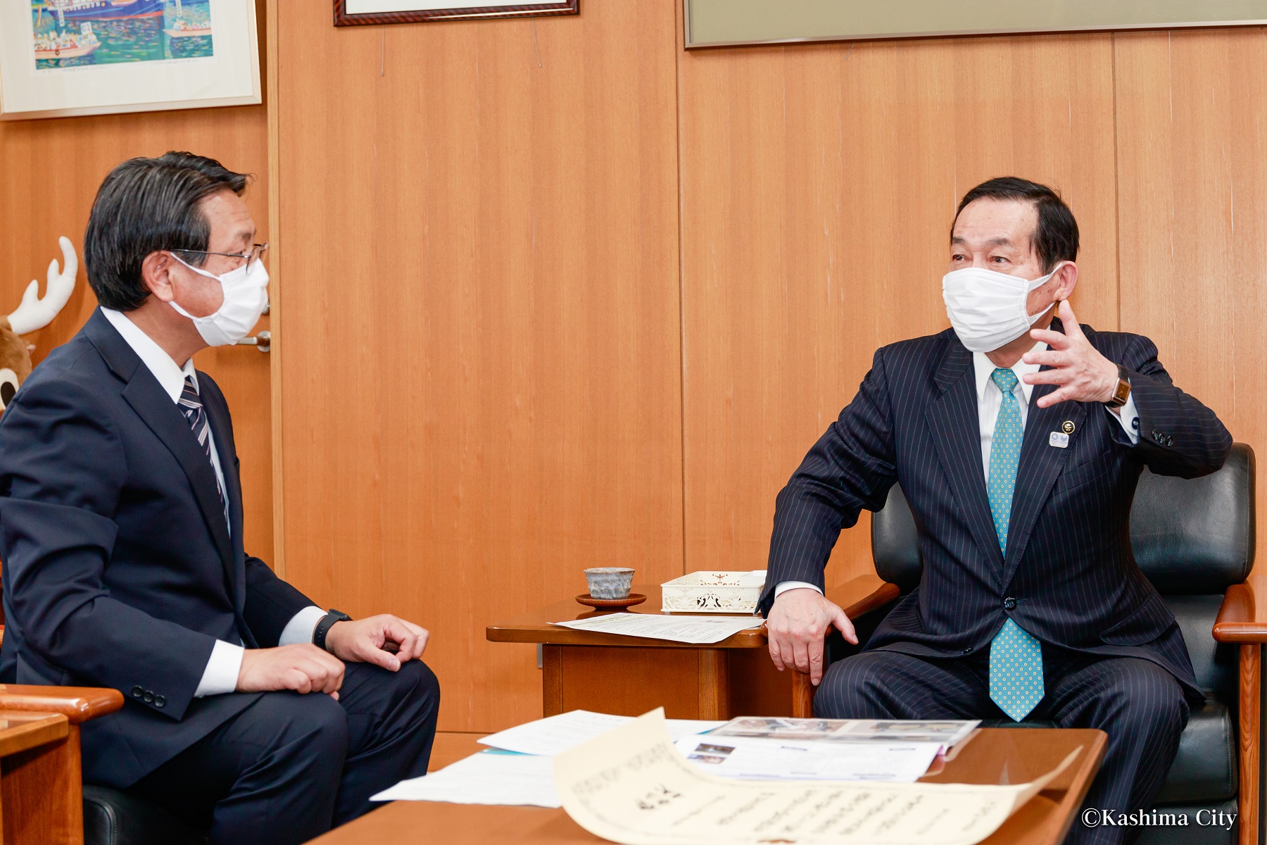 激励の言葉を送る錦織市長