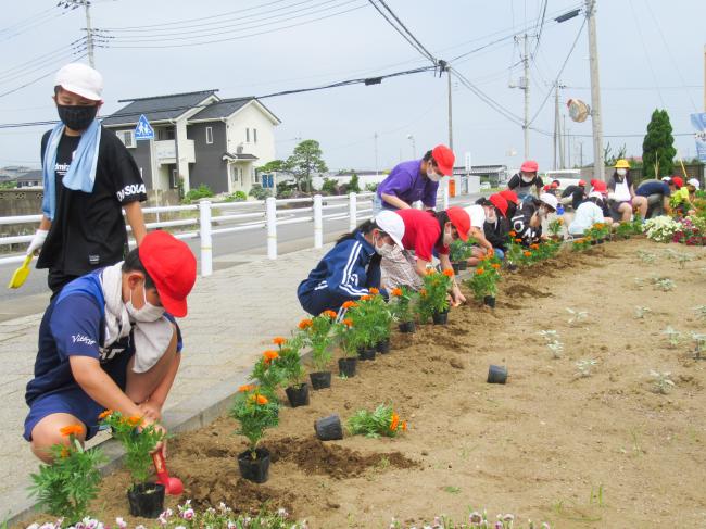 平井小児童の花植え