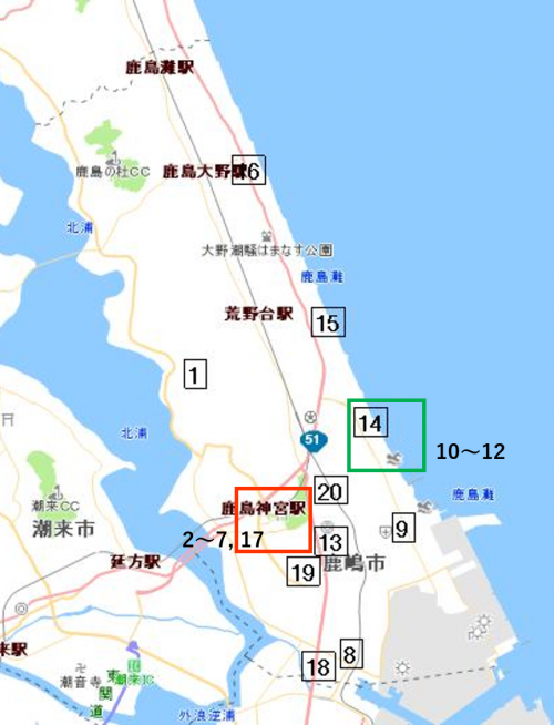 鹿嶋市内宿泊施設掲載図