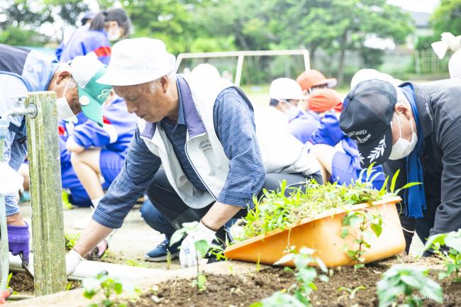 小学生と地域の方々で花植え④（大同東小）