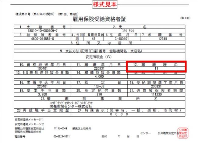 雇用保険受給資格者証