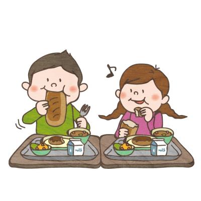 学校給食を食べているイラスト