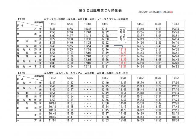 鹿島サッカースタジアム駅臨時停車 時刻表