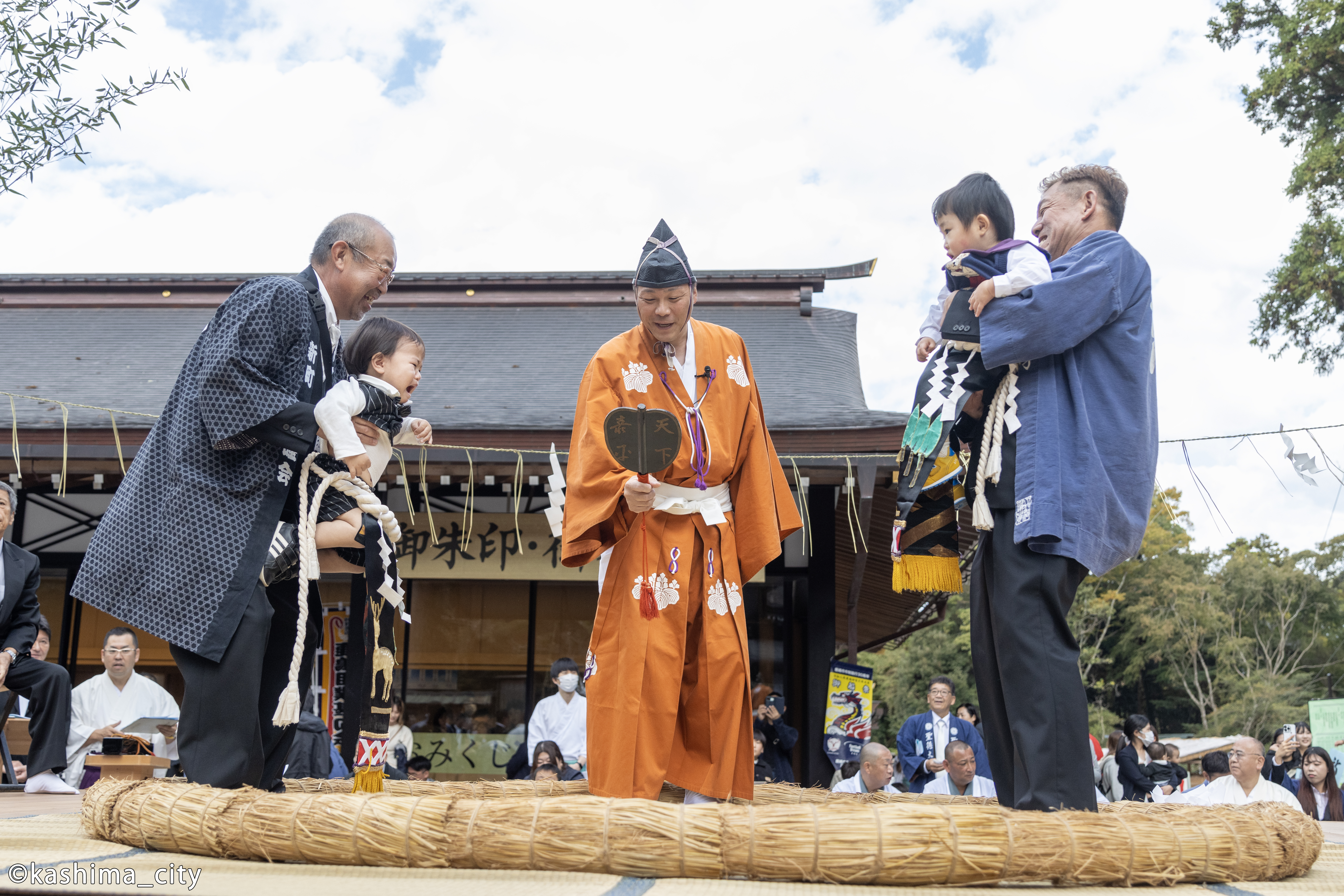 土俵の上で向かい合う豆力士たち