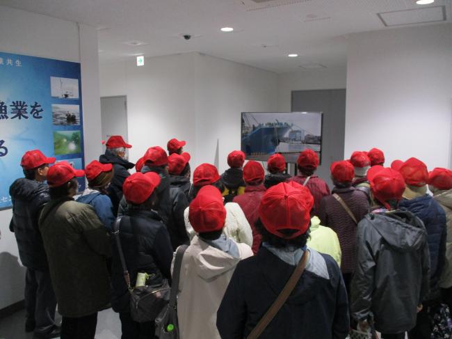 銚子漁港でモニター画面を見ている写真