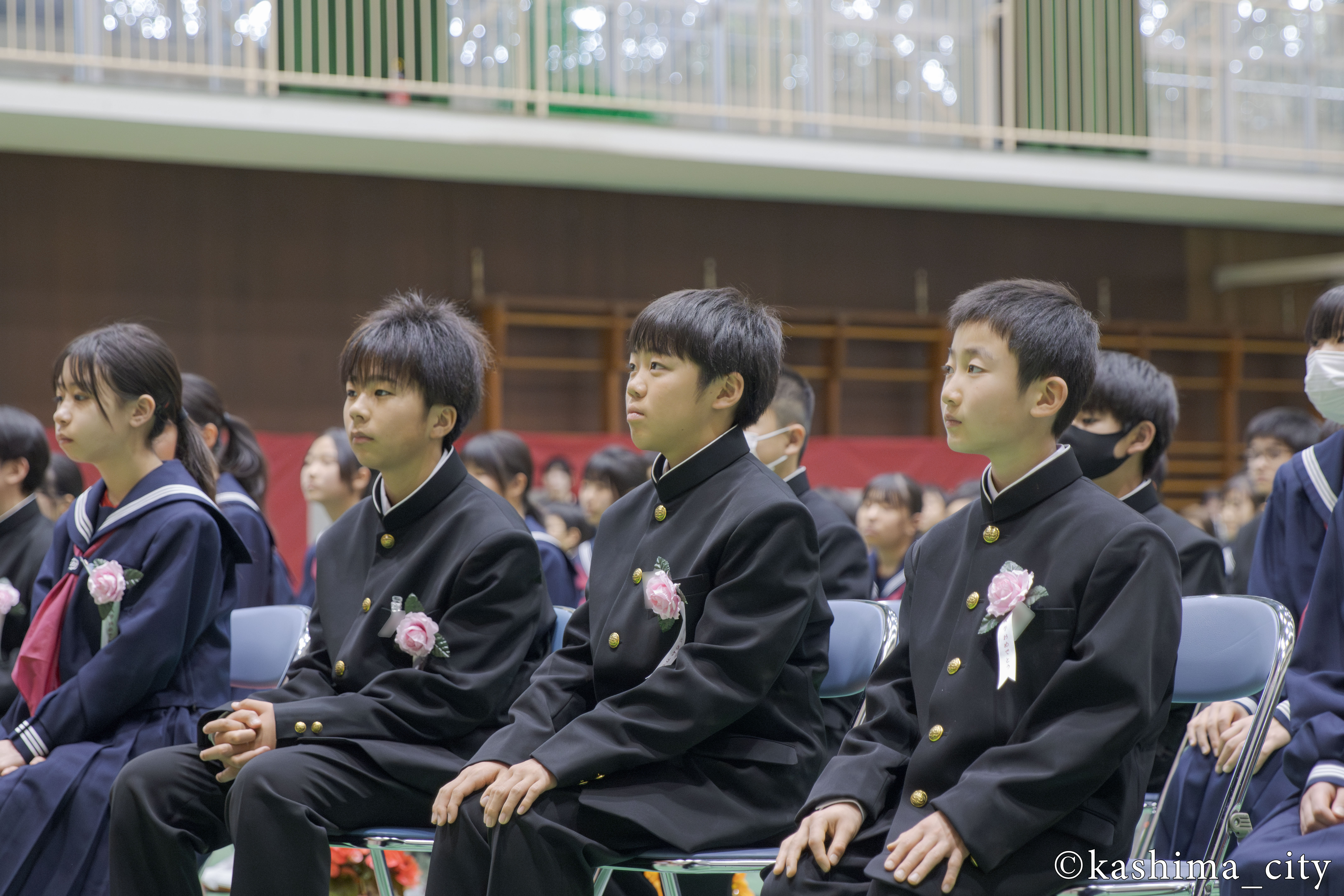 鹿野中学校入学式の様子