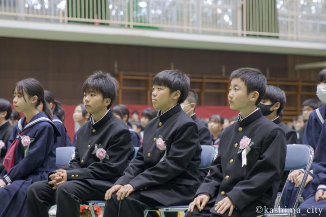 鹿野中学校入学式の様子